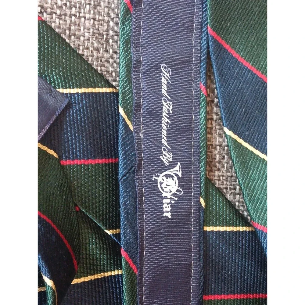 American Briar Tie 70s 80s 90s Y2K Mens Silk Green Blue Stripe 3.5 Wide 58 Long